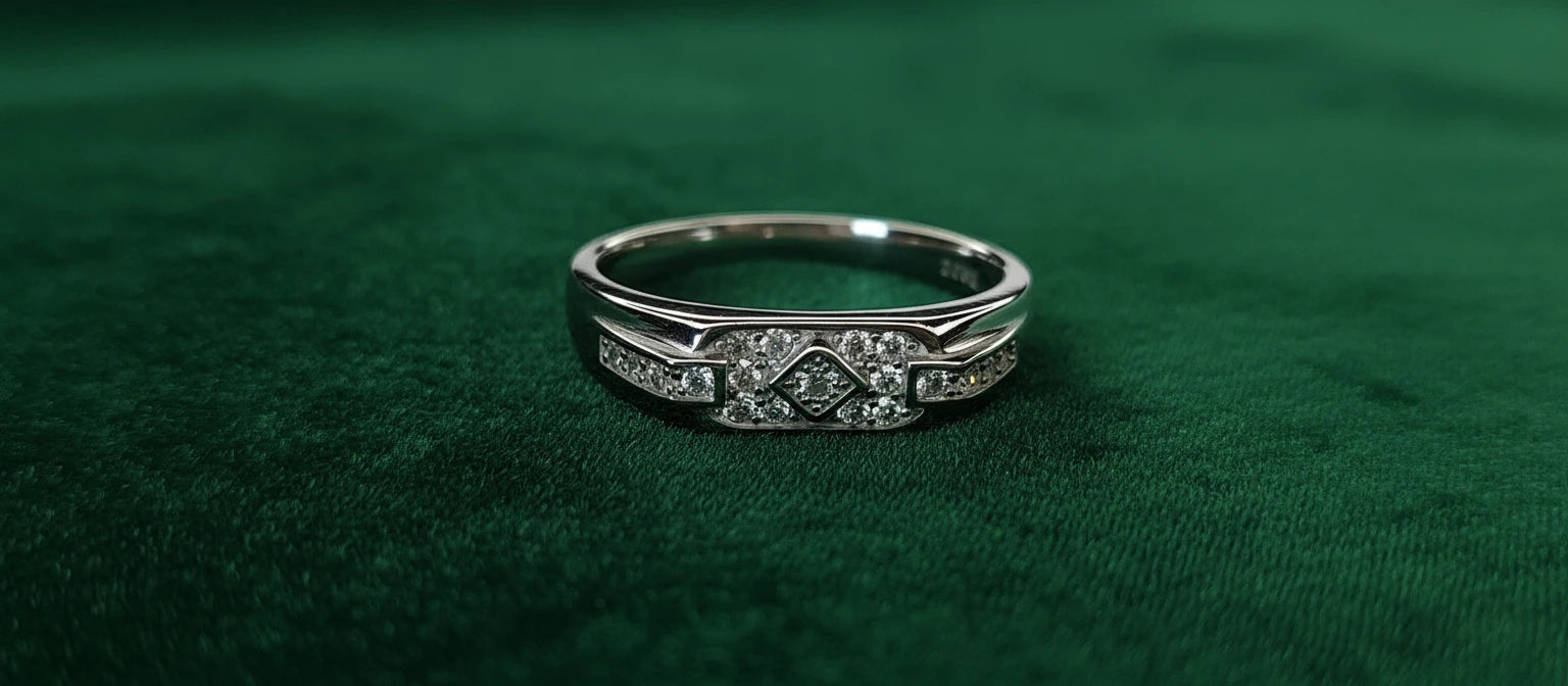 The Sovereign Band - Handcrafted 925 Silver with Geometric Pavé