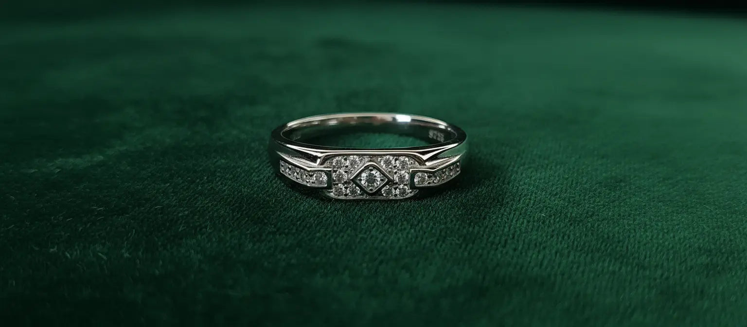 The Sovereign Band - Handcrafted 925 Silver with Geometric Pavé