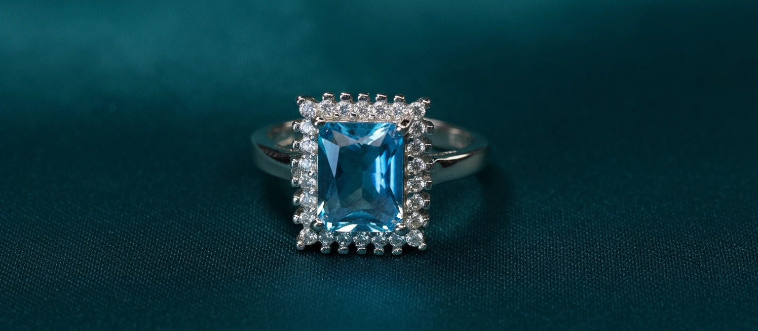 The Azure Halo Cocktail Ring in 925 Sterling Silver