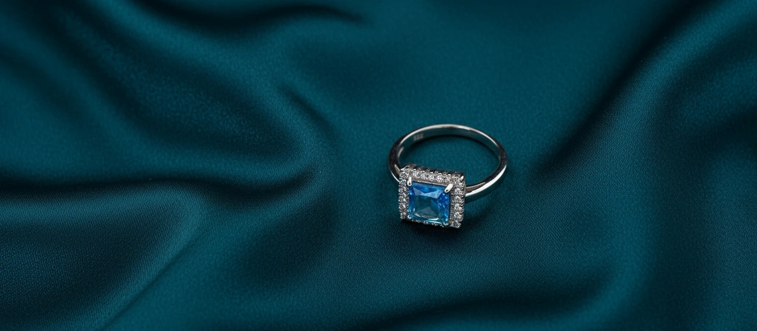 The Azure Halo Cocktail Ring in 925 Sterling Silver