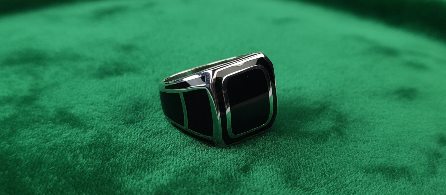 The Citadel Signet Ring - 925 Silver with Black Onyx Enamel