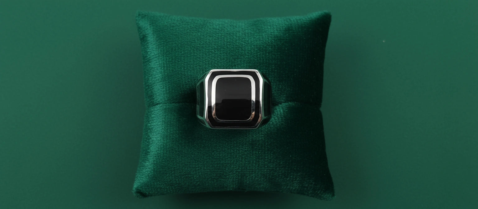 The Citadel Signet Ring - 925 Silver with Black Onyx Enamel