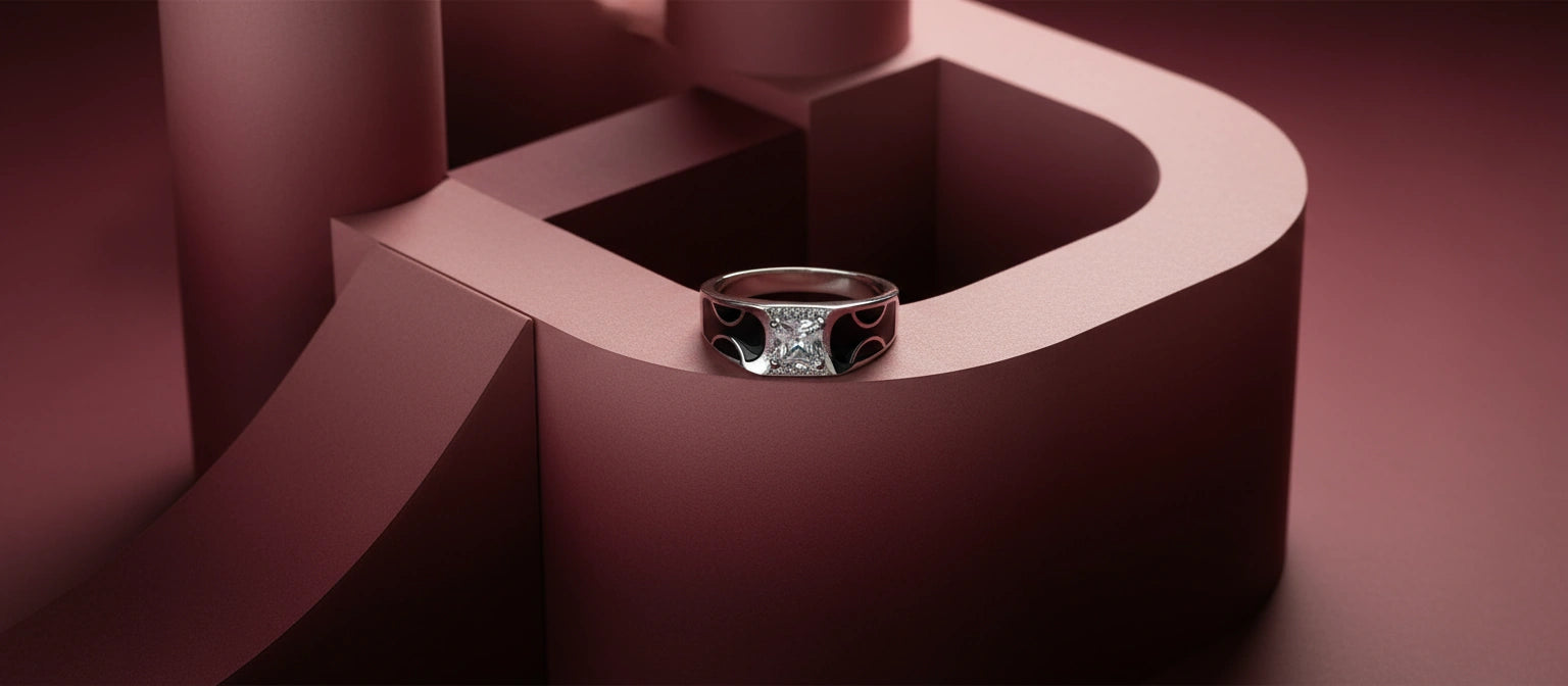 The Dynasty Curve Ring - 925 Silver with Solitaire & Enamel