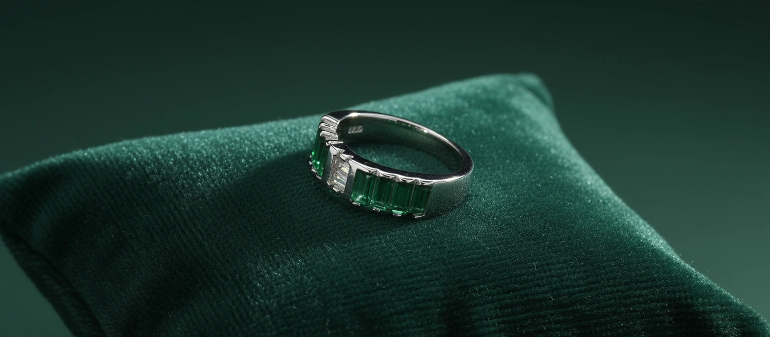 The Emerald City Baguette Eternity Band in 925 Sterling Silver