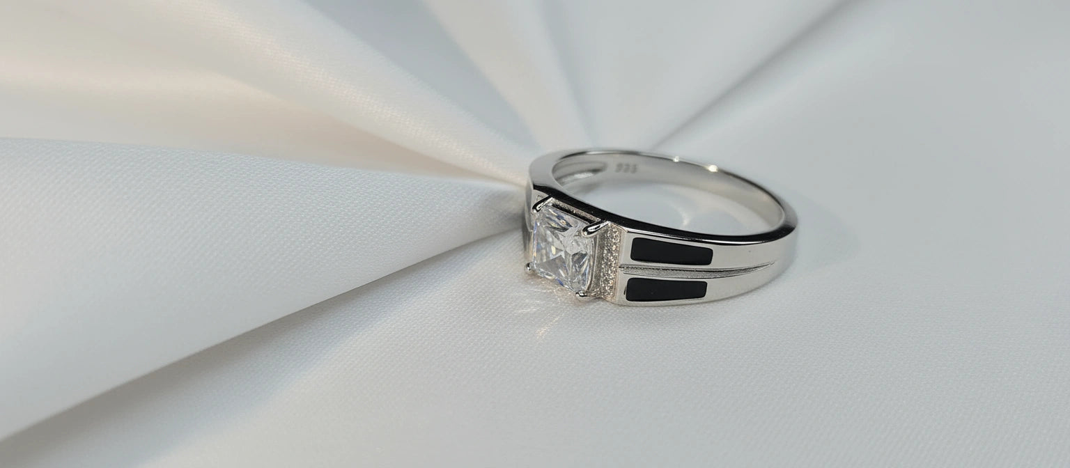 The Executive Radiant-Cut Ring with Black Enamel