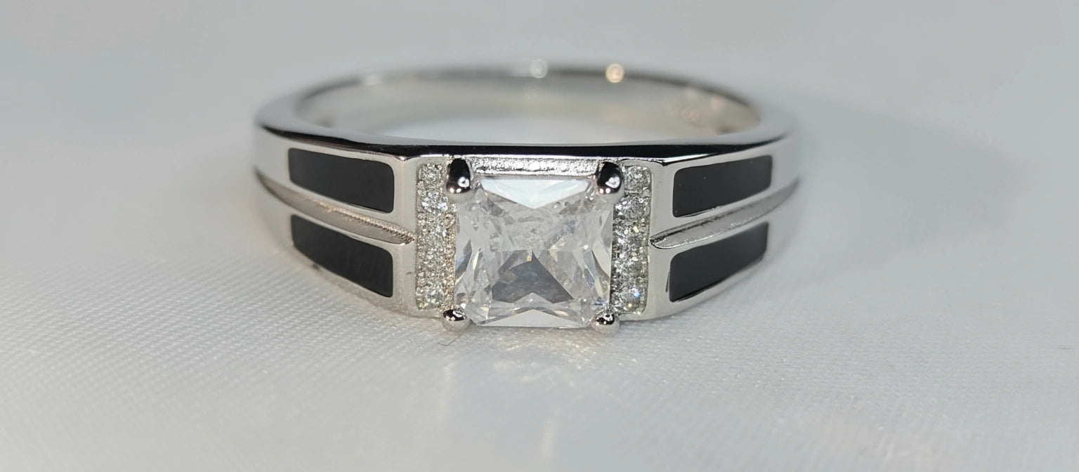 The Executive Radiant-Cut Ring with Black Enamel