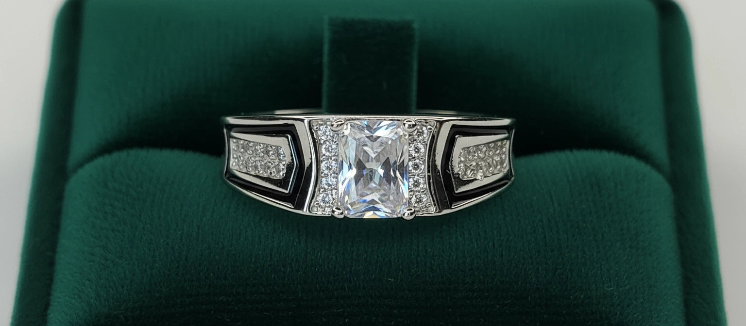 The Marquee Solitaire Ring - 925 Silver with Pavé & Enamel