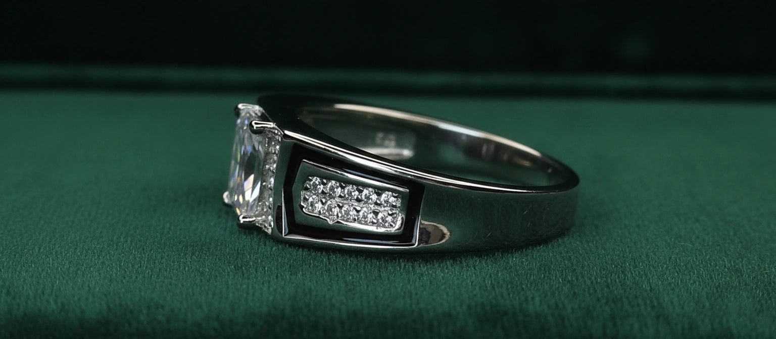 The Marquee Solitaire Ring - 925 Silver with Pavé & Enamel