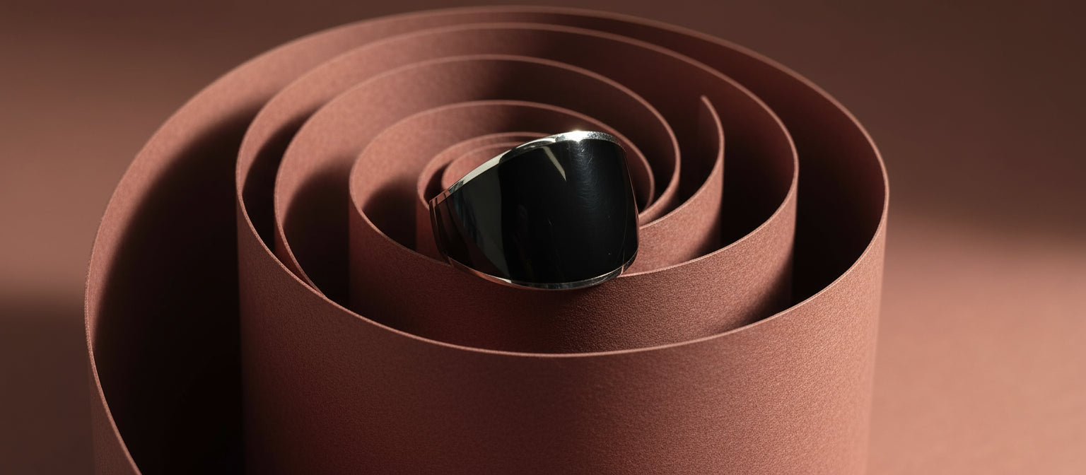 The Onyx Shield Ring - Modern 925 Silver & Black Enamel