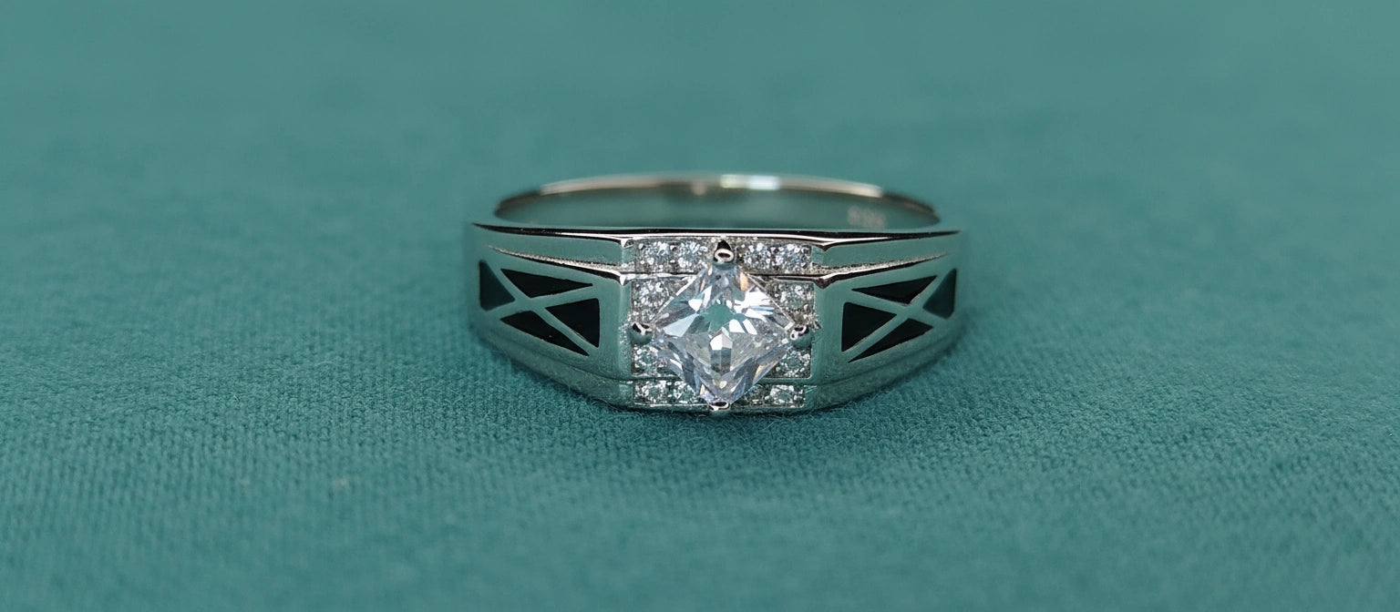 The Sovereign Cross Ring - 925 Silver with Princess-Cut Solitaire