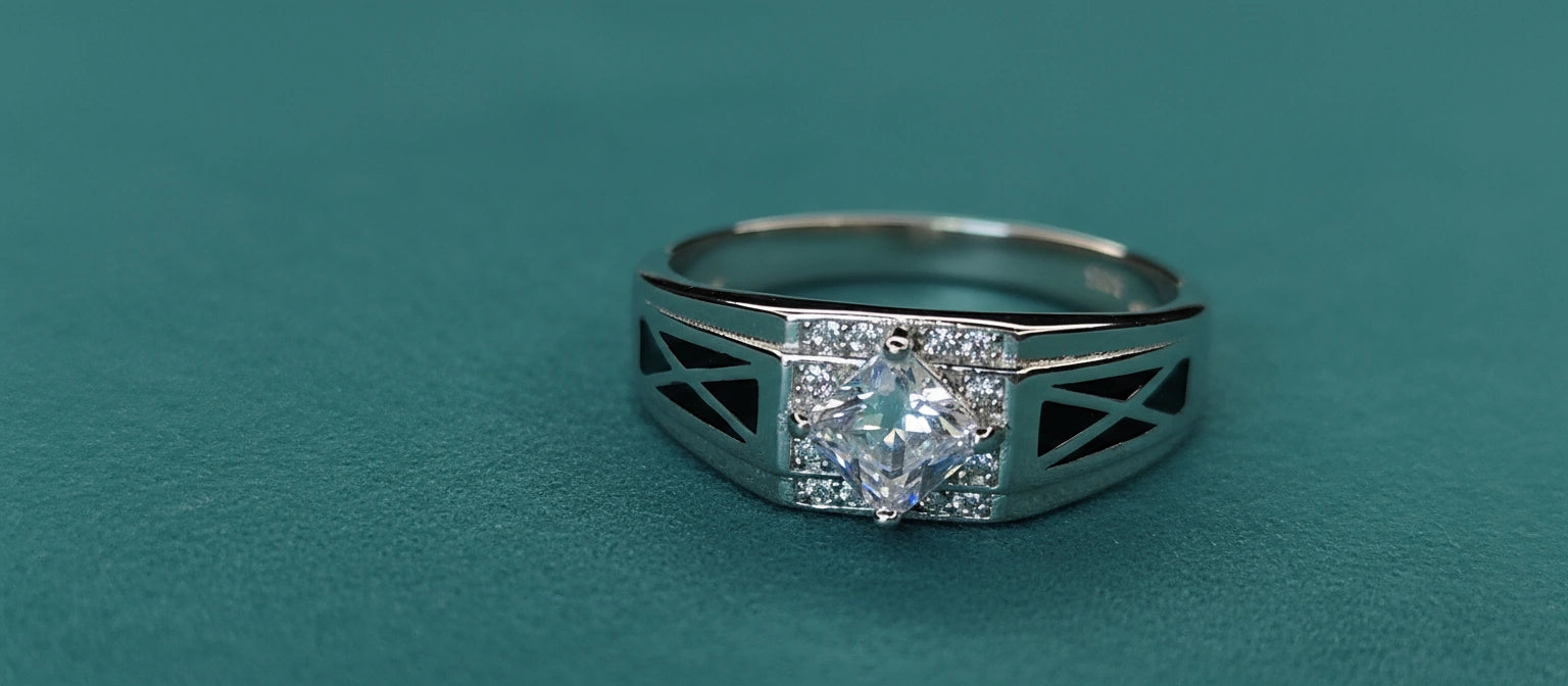 The Sovereign Cross Ring - 925 Silver with Princess-Cut Solitaire