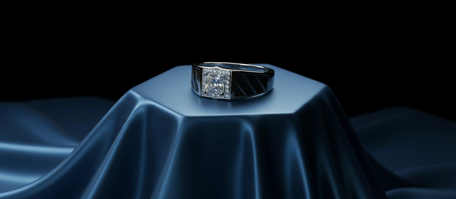 The Zenith Stripe Ring - 925 Silver with Solitaire & Enamel
