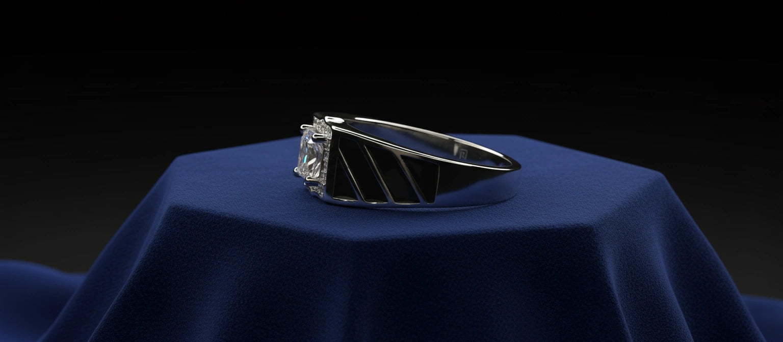 The Zenith Stripe Ring - 925 Silver with Solitaire & Enamel