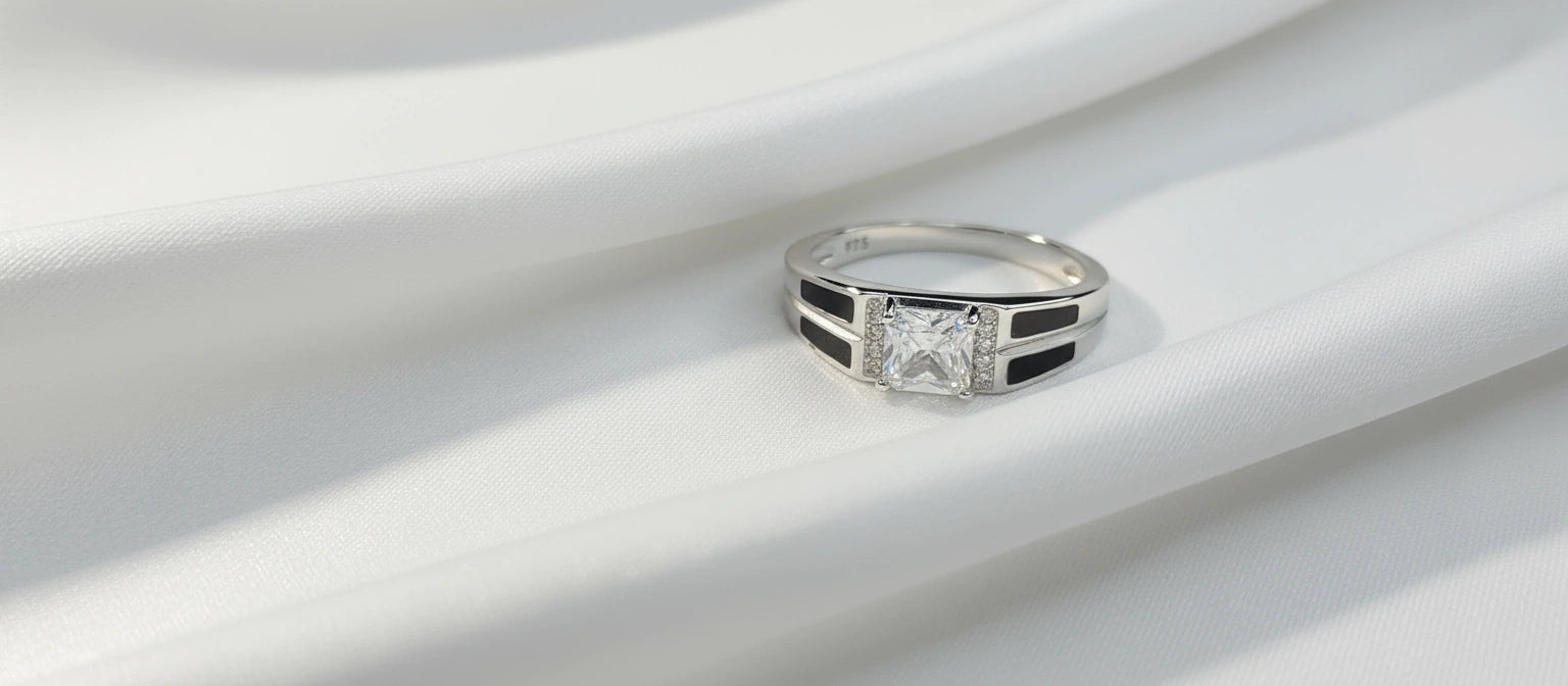 The Executive Radiant-Cut Ring with Black Enamel